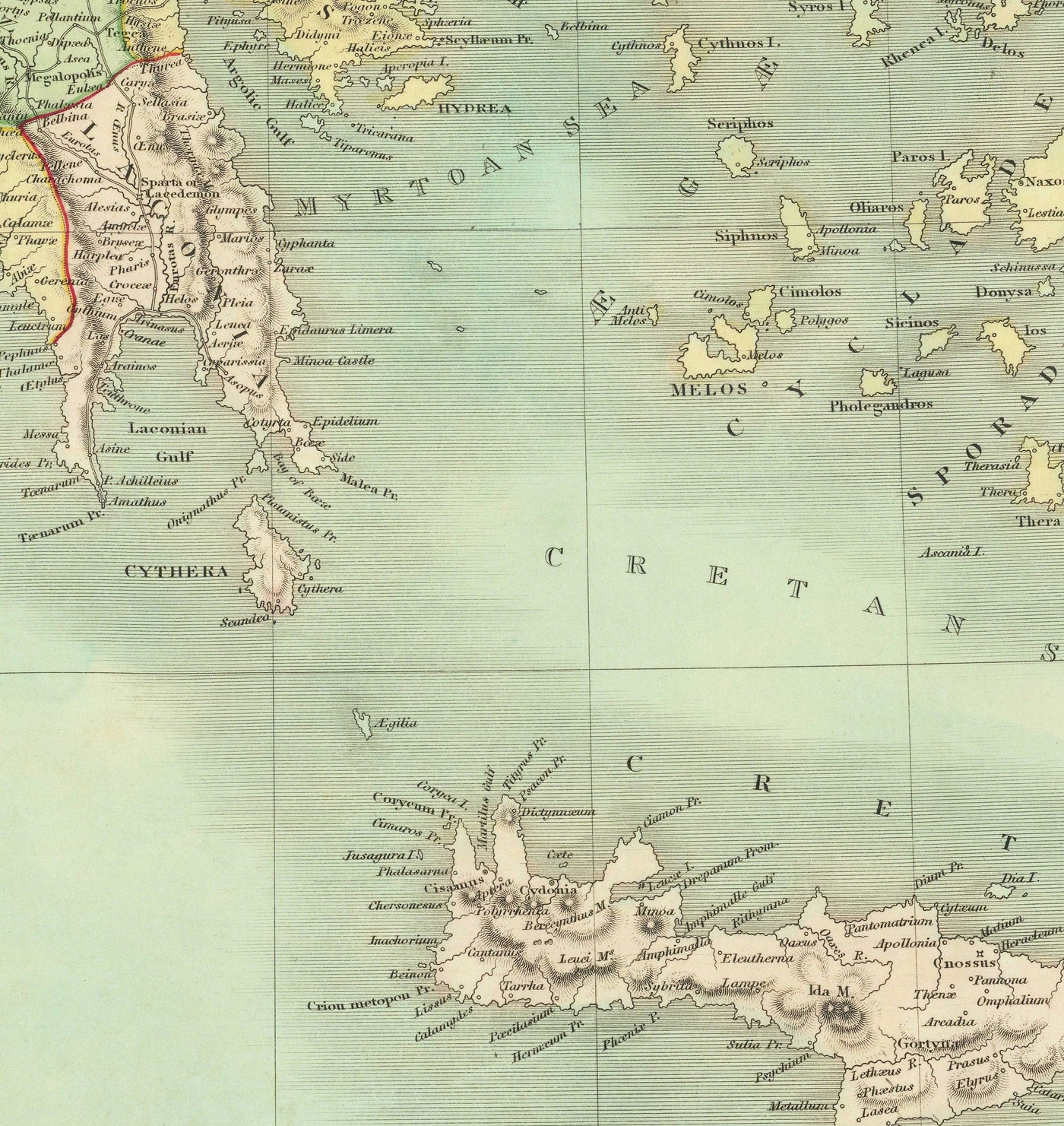 Ancienne carte de la Grèce antique, 1834, par Teesdale - Crète, Macédoine, Corfou, Albanie, Athènes, Thessalie, Attique