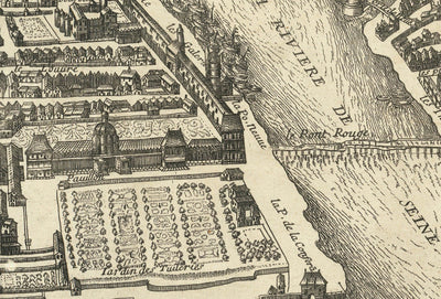 Ancienne carte de Paris, France de Jean Sauve en 1670 - Notre Dame, Sainte-Chapelle, Île de la Cité, Bastille