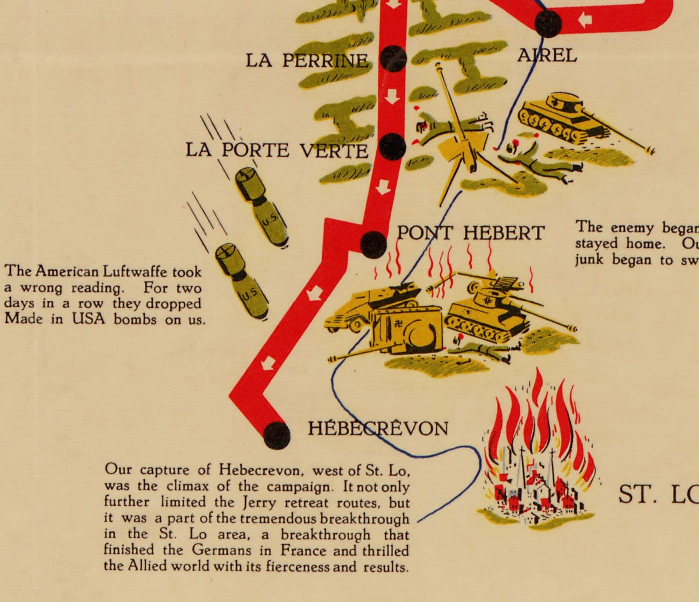 Ancienne Carte de Day Darkings en Normandie, 1944 - 743ème bataillon de réservoir dans le nord de la France - US Army World War 2