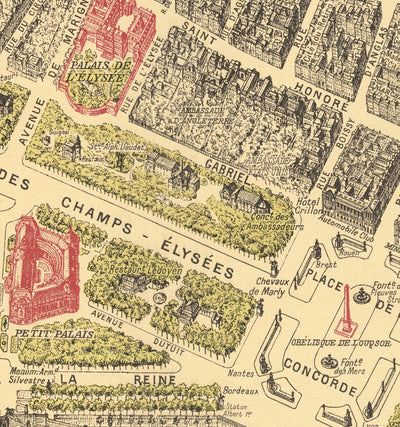 Rare ancienne carte de Paris, France par Georges Peltier, 1950 - Louvre, Notre Dame, Sainte-Chapelle, Tour Eiffel