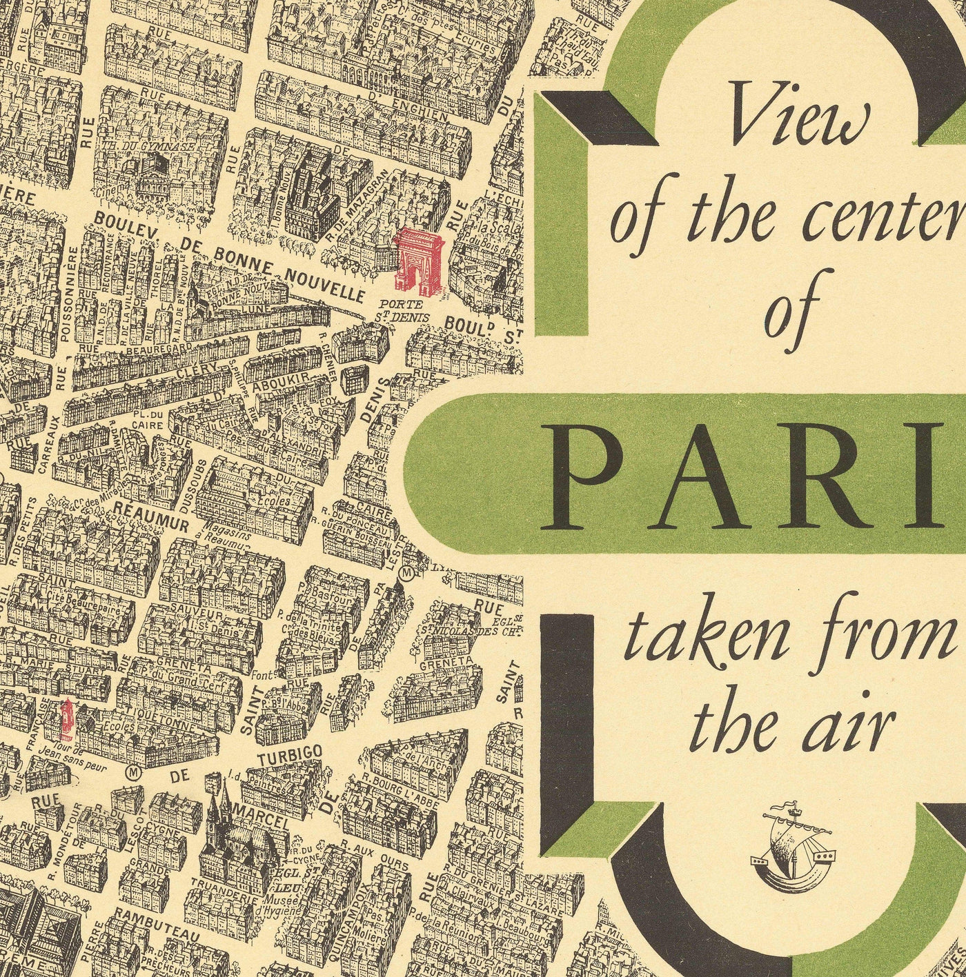 Rare ancienne carte de Paris, France par Georges Peltier, 1950 - Louvre, Notre Dame, Sainte-Chapelle, Tour Eiffel
