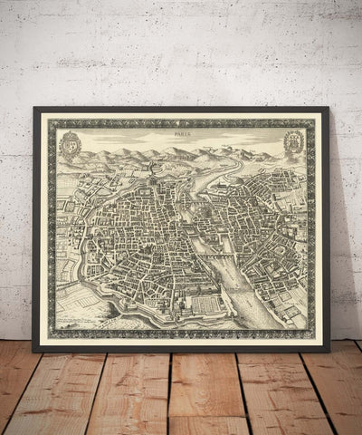 Viejo Mapa de París, Francia de Jean Sauve en 1670 - Notre Dame, Sainte-Chapelle, Isla de la Cité, Bastilla