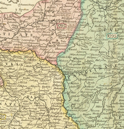 Alte Karte von Polen von John Cary, 1799 - Partitionen von polnisch-litauischem Commonwealth - Österreich, Russland, Preußen