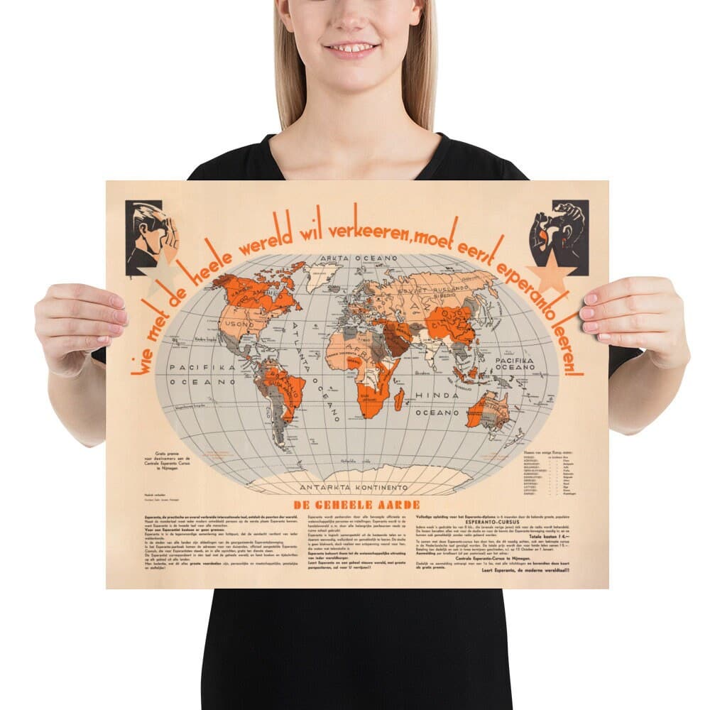 Ancienne carte du monde de l'espéranto, 1930 - Tableau de l'Atlas international des langues auxiliaires - Esperantujo, Esperantistes
