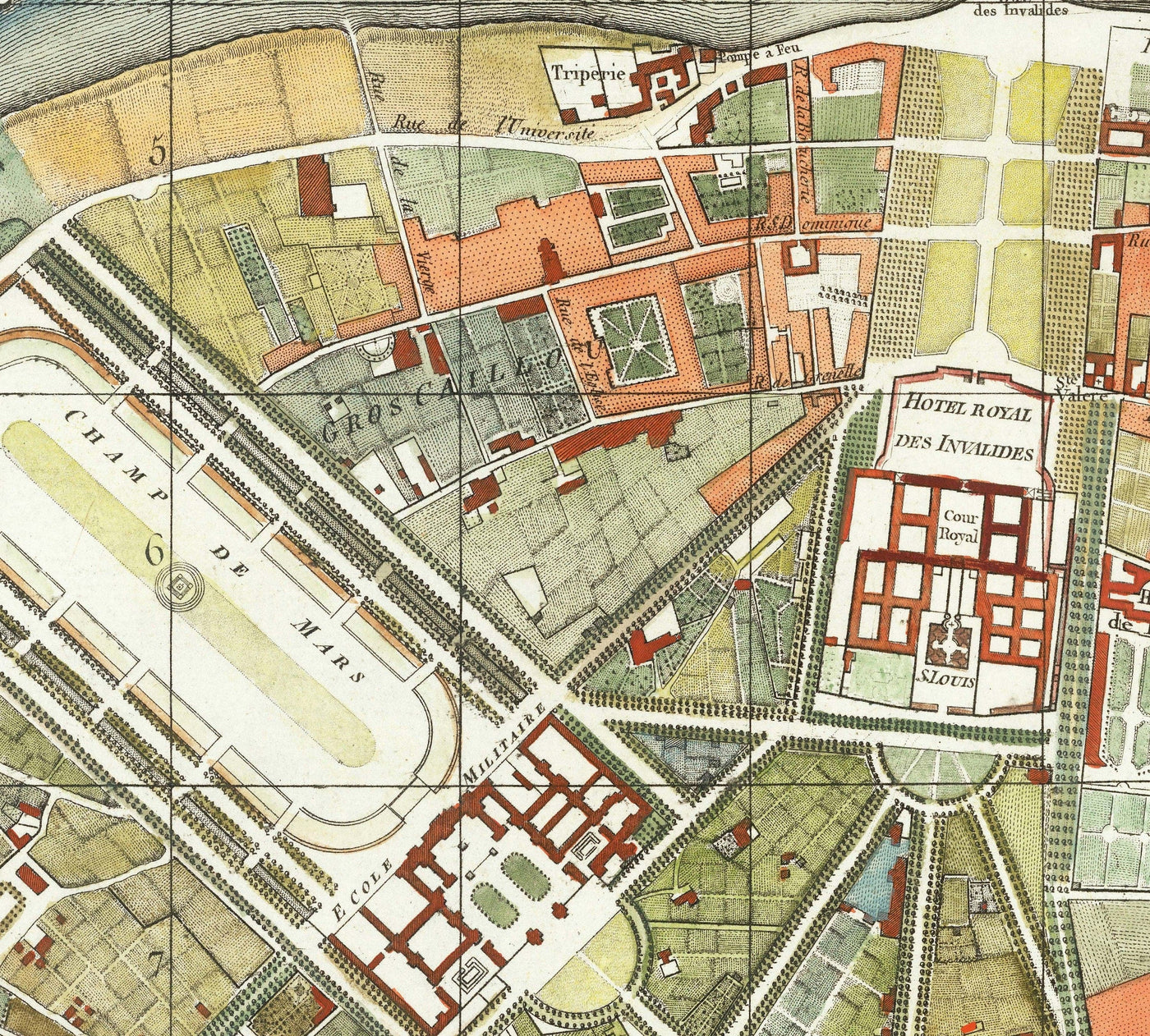 Alte Karte von Paris, Frankreich von Delamarche 1797 - Louvre, Notre Dame, Sainte-Chapelle, Seine, Revolution, Invalides