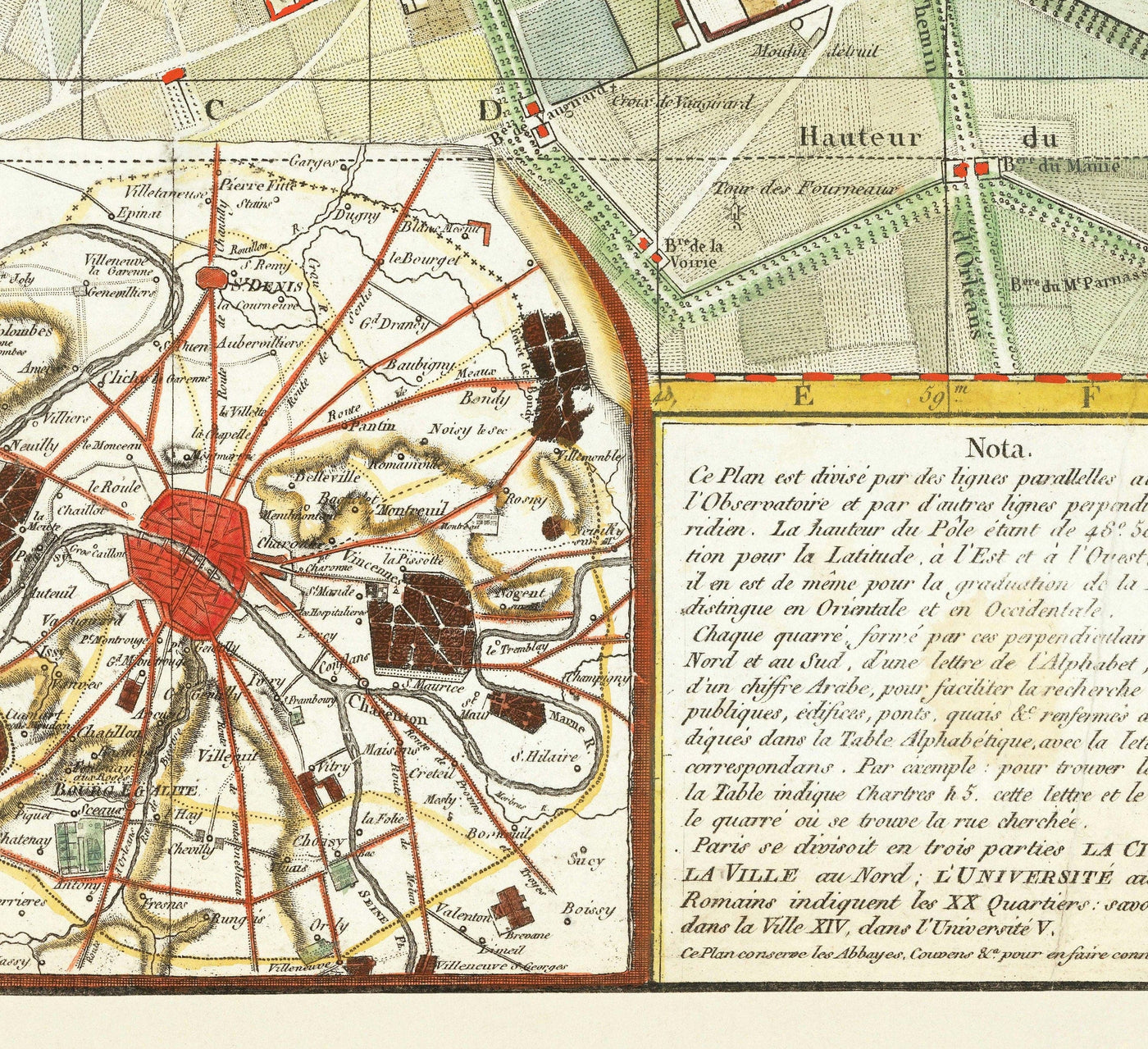 Viejo mapa de París, Francia por Delamarche en 1797 - Louvre, Notre Dame, Sainte-Chapelle, Sena, Revolución, Invalides