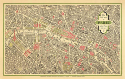 Seltene alte Karte von Paris, Frankreich von Georges Peltier, 1950 - Louvre, Notre Dame, Sainte-Chapelle, Eiffelturm