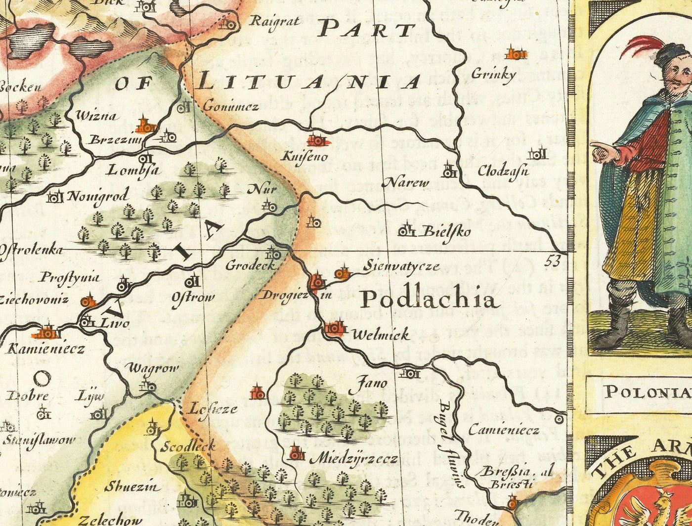 Rare ancienne carte de Pologne de John Vitesse, 1626 - Allemagne, Prusse, Lituanie, Bohême, Varsovie