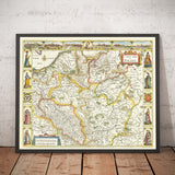 Raro viejo mapa de Polonia por John Speed, 1626-Alemania, Prusia, Lituania, Bohemia, Varsovia