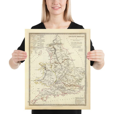 Alte Karte des alten Britannien, 1834 - Römisches Britannien, keltische Stämme, Silures, Dobunni, Parisi, Trinovantes, Regni