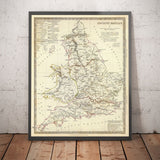 Mappa antica della Britannia, 1834 - Britannia Romana e Strade, Tribù Celtiche, Siluri, Dobunni, Parisi, Trinovanti, Regni 