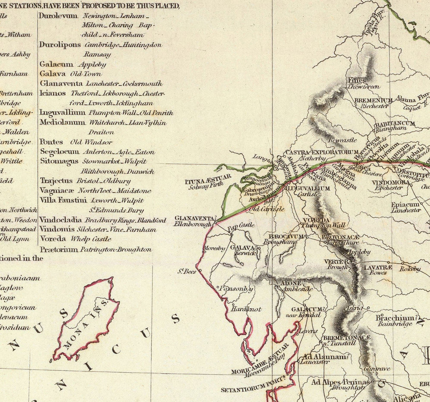 Ancienne carte de l'ancienne Grande-Bretagne, 1834 - Roman Britannia, tribus celtiques, Silures, Dobunni, Parisi, Trinovantes, Regni