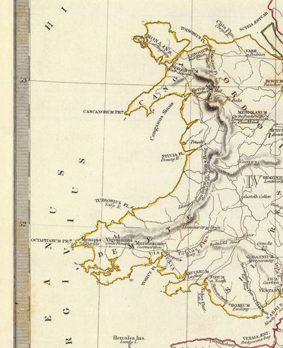 Ancienne carte de l'ancienne Grande-Bretagne, 1834 - Roman Britannia, tribus celtiques, Silures, Dobunni, Parisi, Trinovantes, Regni