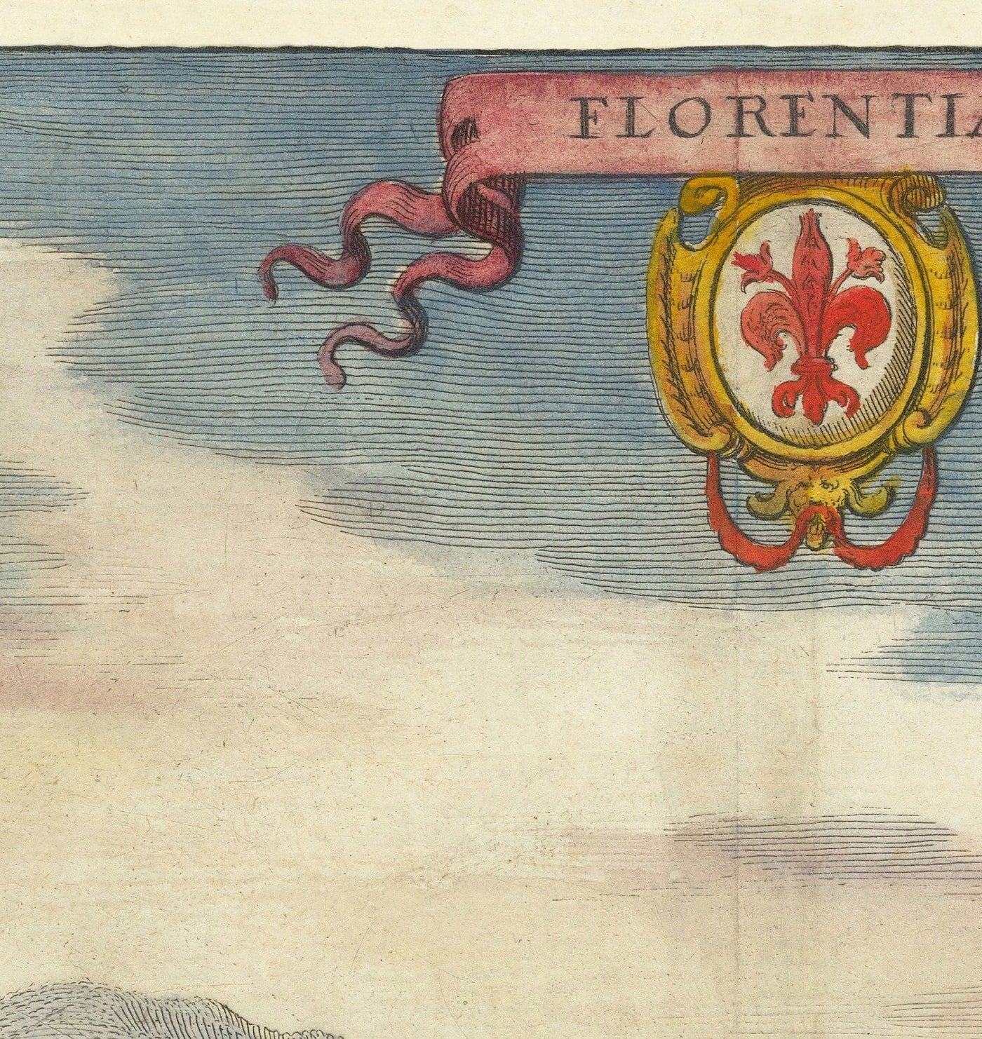 Antiguo mapa a vista de pájaro de Florencia, Italia, 1640 por Matthaus Merian - Florencia, Duomo, Río Arno, Ponte Vecchio, Uffizi