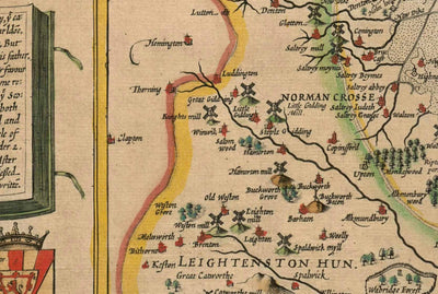 Ancienne carte du Huntingdonshire 1611 bJohn Speed - Huntingdon, Cambridgeshire, St. Ives, St. Neots, Godmanchester Yaxley