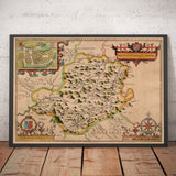 Ancienne carte du Montgomeryshire, Pays de Galles, 1611 par John Speed - Powys, Maldwyn, Montgomery, Newtown, Welshpool, Llanidloes
