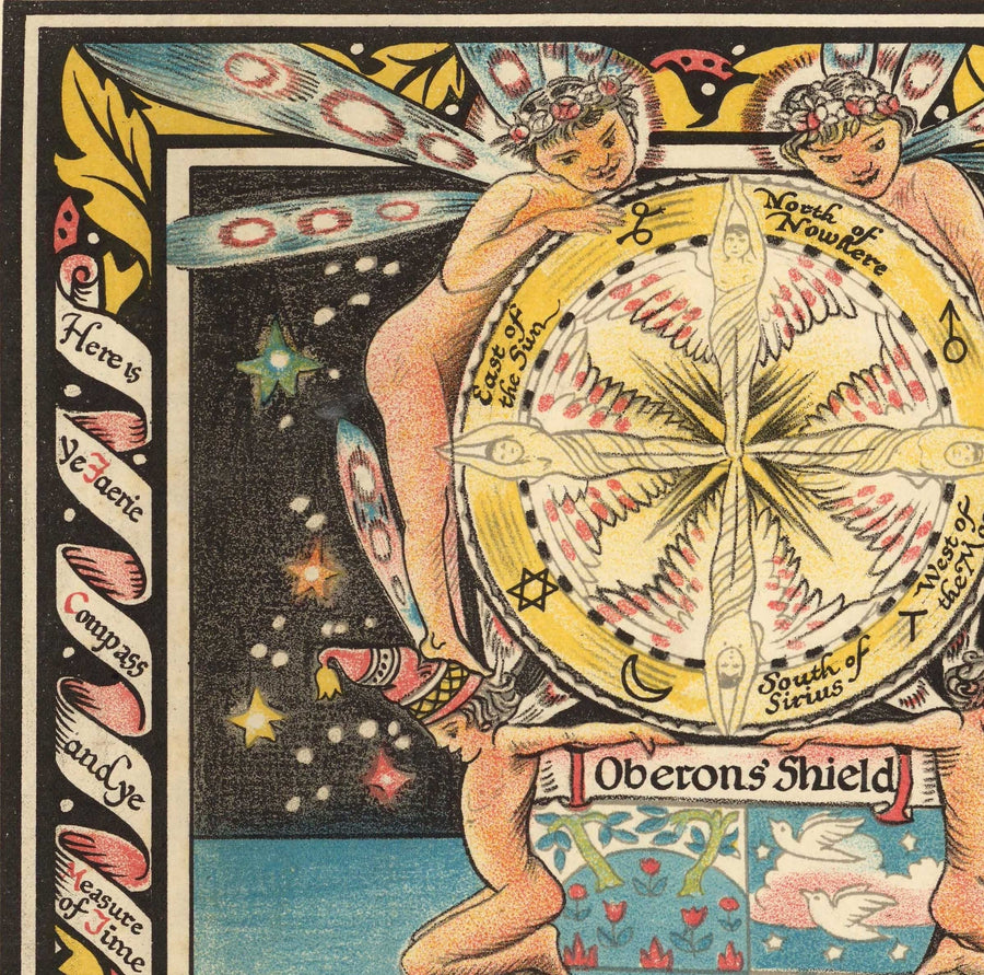 Mappa antica di Fairyland, 1918 di Bernard Sleigh - Arts & Crafts, Fate europee, Miti greci, Artù, Draghi, Valhalla 