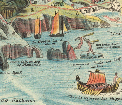 Alte Karte von Fairyland, 1918 von Bernard Sleigh - Kunsthandwerk, europäische Feen, griechische Mythen, Artus, Drachen, Walhalla