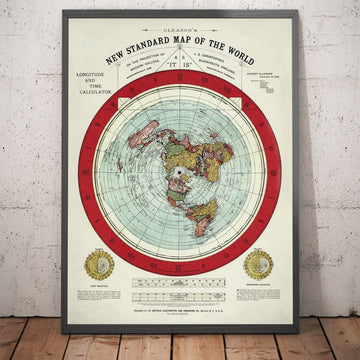 Mappa del Mondo a Terra Piatta Antica, 1892, di Alexander Gleason - Proiezione Azimutale Polare Brevettata Rara 