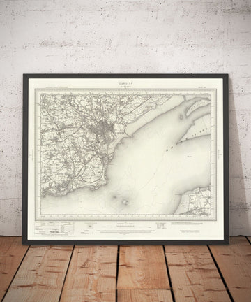 Mappa antica di Cardiff, Galles nel 1867 - Caerdydd, Penarth, Sully, Barry, Llandaff, Castello, Sobborgo, Foce del Severn 