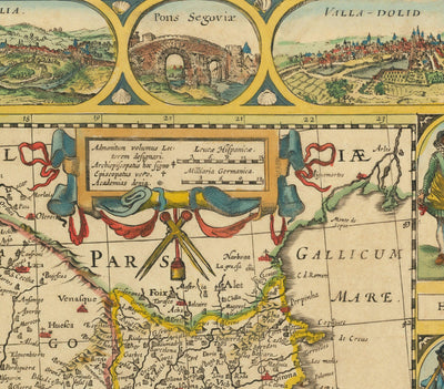 Old Map of Spain & Portugal, 1659 par Jan Jansson - Madrid, Lisbonne, Barcelone, Catalogne, Valence, Iberia, Méditerranée