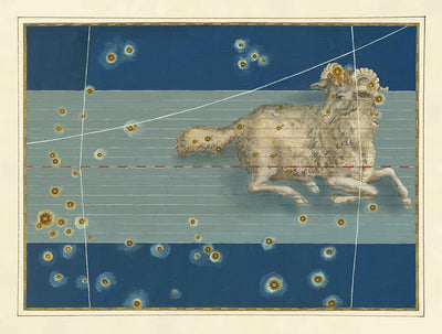 Alte Sternkarte von Aries, 1603 von Johann Bayer - Zodiac Astrology Diagramm & Horoskop -Zeichen