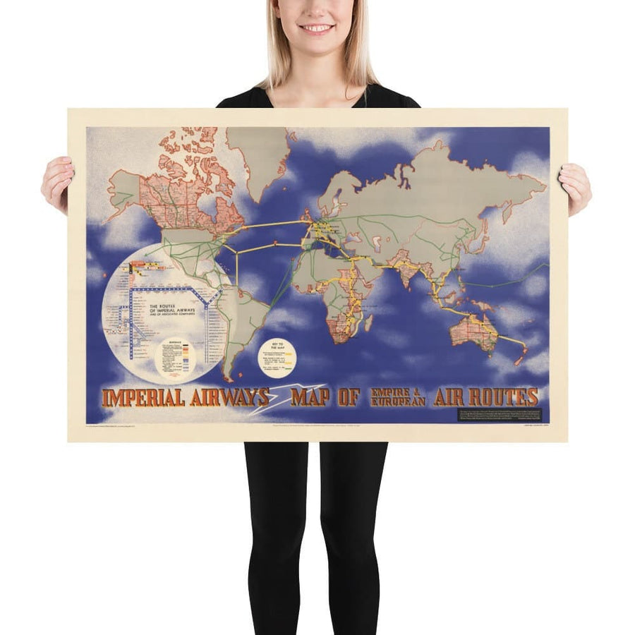 Imperial Airways Weltkarte, 1937 - Bauhaus Britisches Empire Alte Karte von Laszlo Moholy-Nagy - Langstreckenflugrouten 