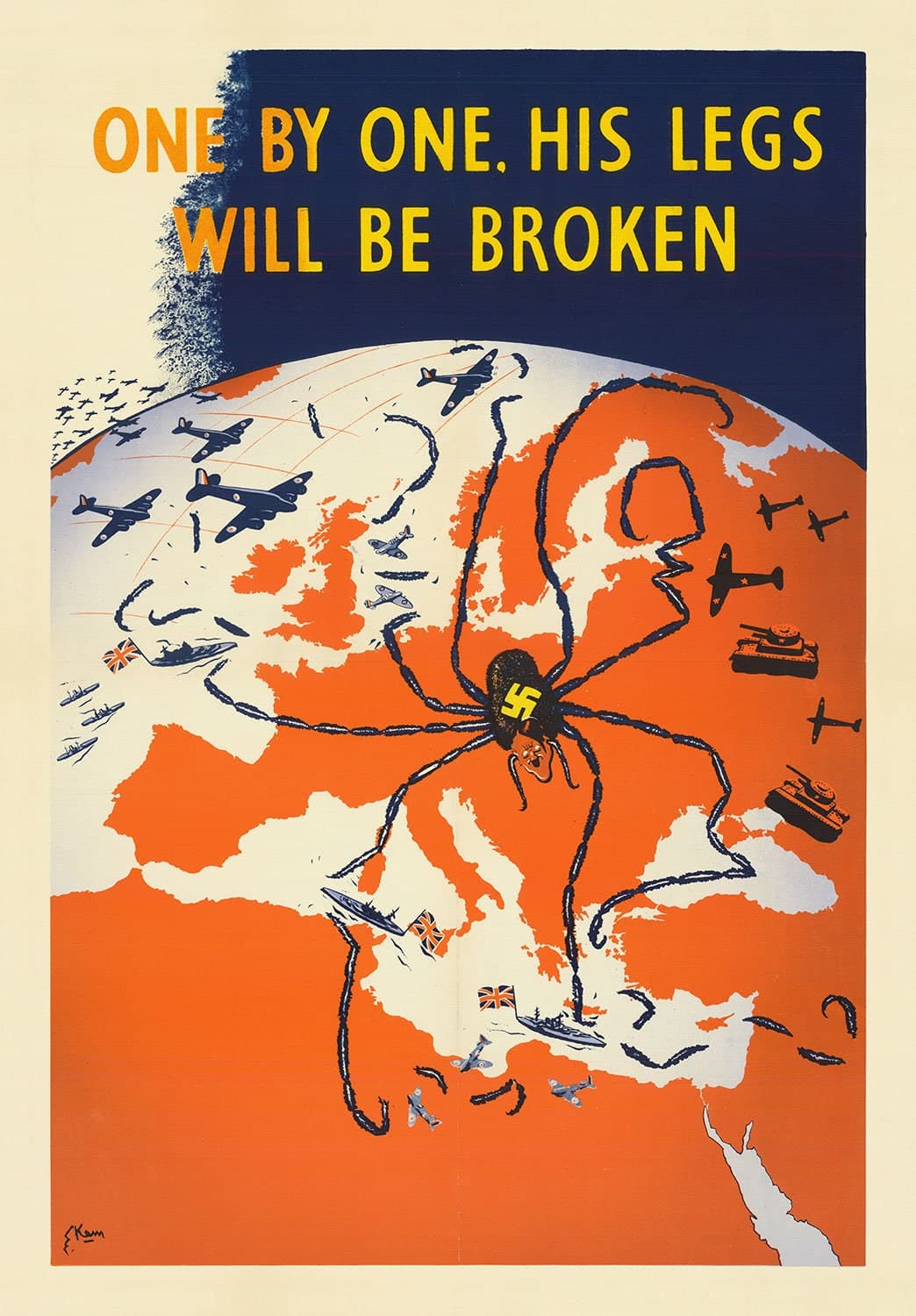 Spider Hitler, 1941 - Old WW2 Propaganda Map of Europe by Kem - Nazi vs Allies & URSS - Western, Front oriental