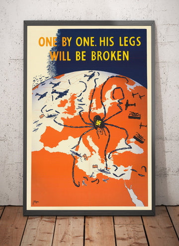 Spider Hitler, 1941 - Antiguo mapa propagandístico de Europa de la Segunda Guerra Mundial por Kem - Nazi vs. Aliados y URSS - Frente Occidental, Oriental