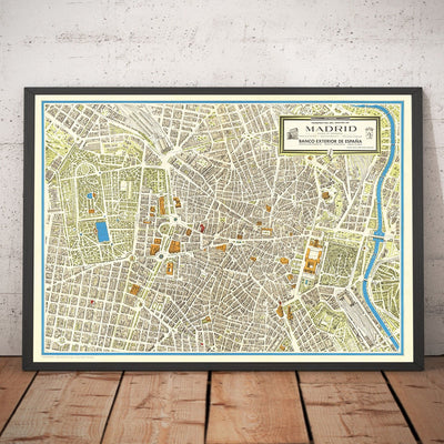 Old Map of Madrid, 1966 by Hernández - Royal Palace, Teatro Real, Museo Nacional, Plaza Mayor, El Retiro, Palacio de Cristal