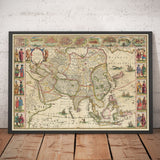 Mappa antica dell'Asia, 1640 di Willem Blaeu - Indie Orientali coloniali - Cina, India, Malesia, Singapore, Thailandia, Filippine 