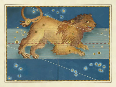 Antiguo mapa estelar de Leo, 1603 por Johann Bayer - Carta astrológica del zodiaco - El signo del horóscopo León