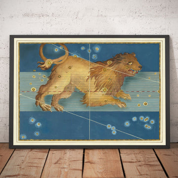 Antiguo mapa estelar de Leo, 1603 por Johann Bayer - Carta astrológica del zodiaco - El signo del horóscopo León