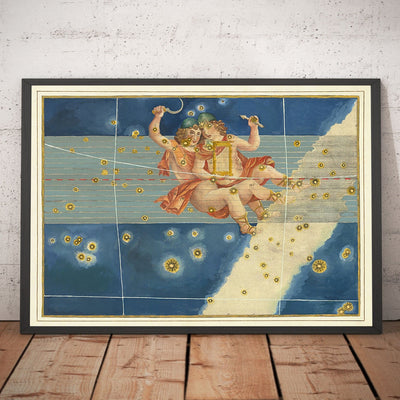 Antiguo mapa estelar de Géminis, 1624 por Johann Bayer - Carta astrológica del zodiaco - El signo del horóscopo de los gemelos