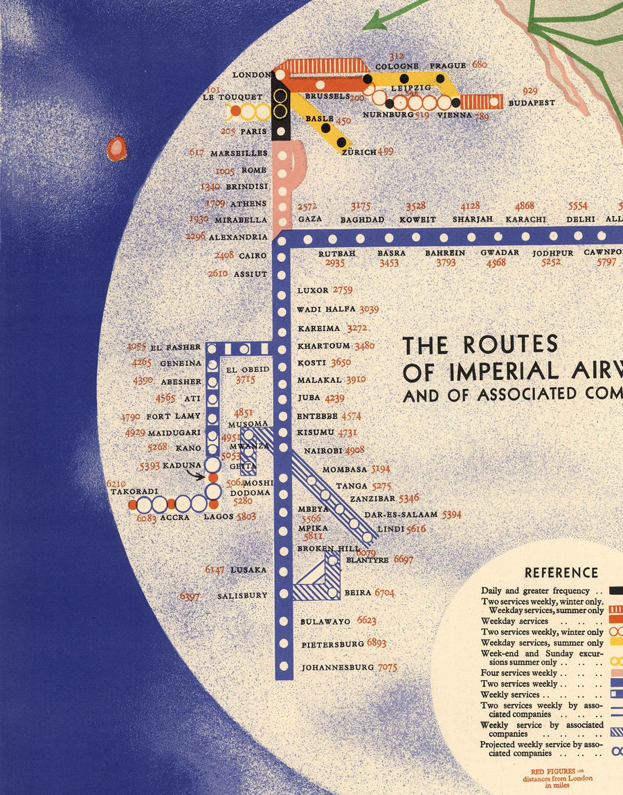 Imperial Airways Weltkarte, 1937 - Bauhaus Britisches Empire Alte Karte von Laszlo Moholy-Nagy - Langstreckenflugrouten 
