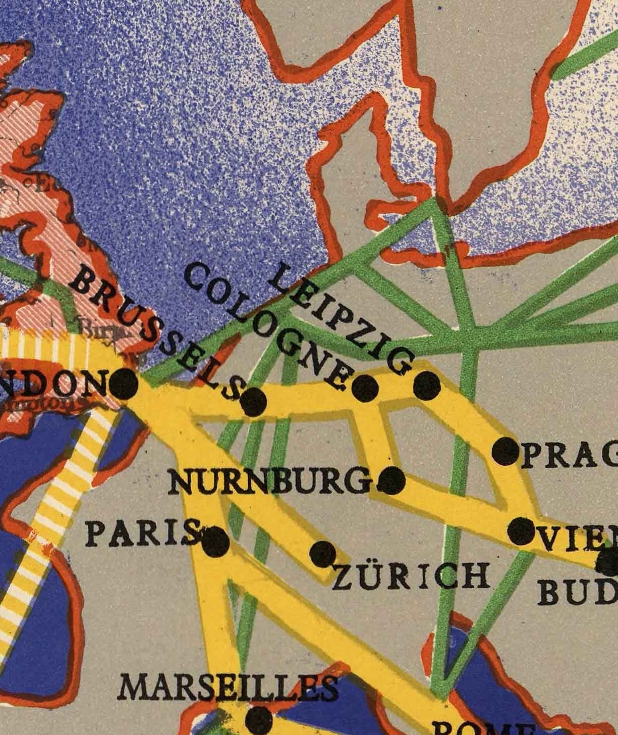 Imperial Airways World Map, 1937 - Ancienne carte de l'Empire britannique Bauhaus par Laszlo Moholy-Nagy - Routes aériennes long-courrier