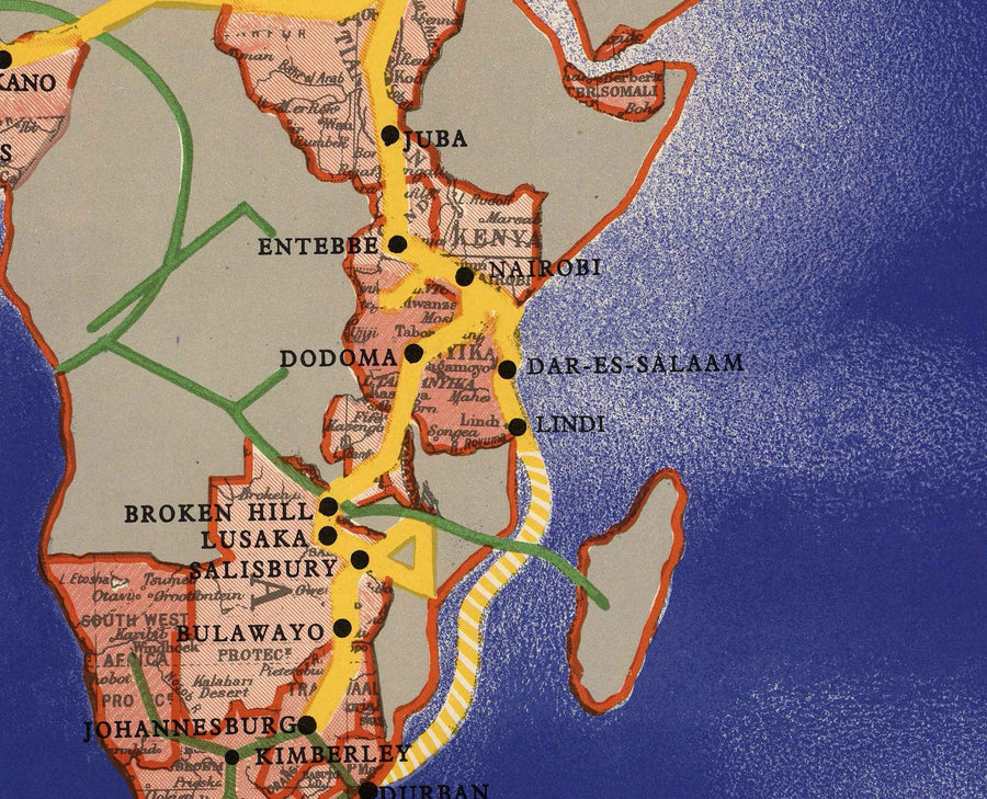 Imperial Airways Weltkarte, 1937 - Bauhaus Britisches Empire Alte Karte von Laszlo Moholy-Nagy - Langstreckenflugrouten 