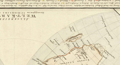 Antiguo mapa de la Tierra Plana, 1811 por JC Hinrichs - Mapa del mundo alemán y francés - Interesante gráfico del Atlas Colonial