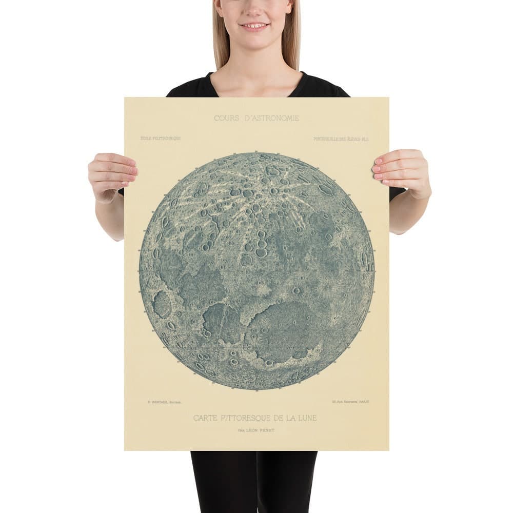 Old Moon Illustration, 1888 par Leon Fenet - Lithographie du graphique lunaire français