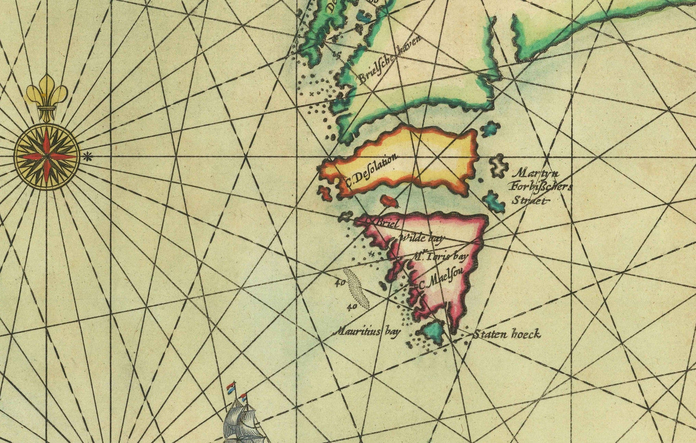 Old Map of Greenland, Iceland & North Sea, 1661 by van Loon - Viking Exploration Chart