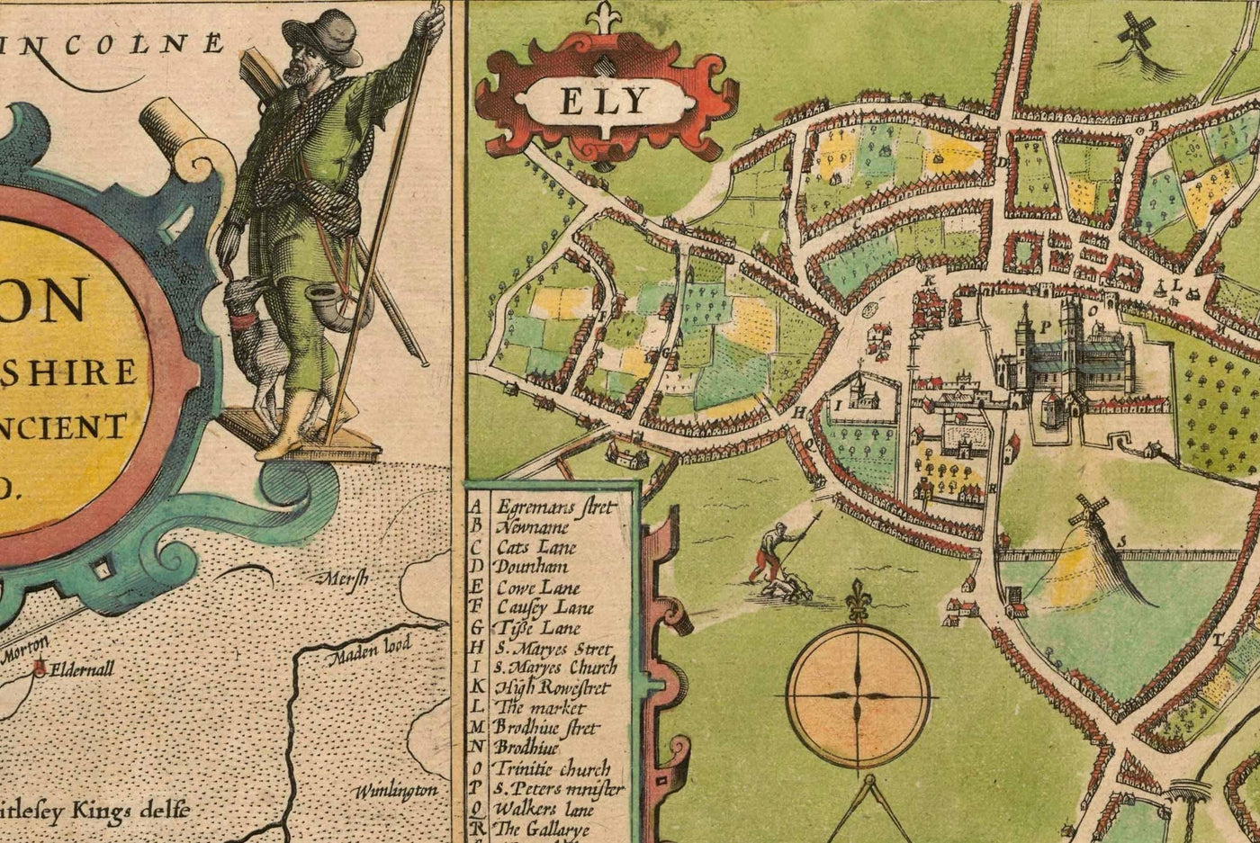 Antiguo mapa de Huntingdonshire 1611 bJohn Speed - Huntingdon, Cambridgeshire, St. Ives, St. Neots, Godmanchester Yaxley