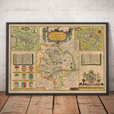 Old Map of Huntingdonshire 1611 by John Speed - Huntingdon, Cambridgeshire, St. Ives, St. Neots, Godmanchester Yaxley