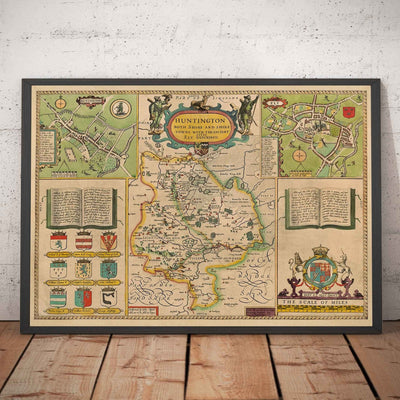 Alte Karte von Huntingdonshire 1611 bJohn Speed - Huntingdon, Cambridgeshire, St. Ives, St. Neots, Godmanchester Yaxley