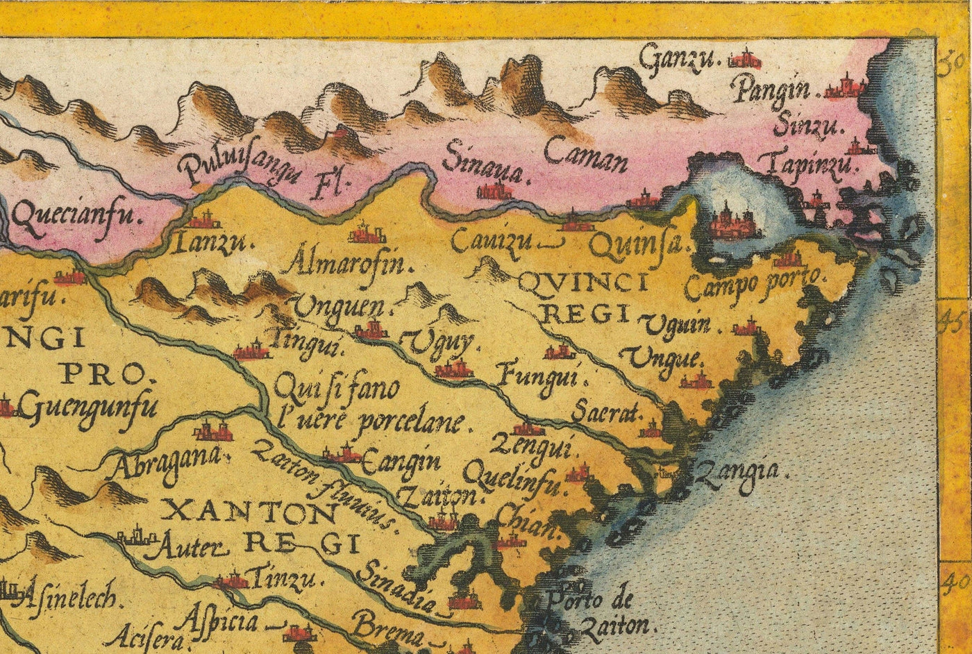 Antiguo mapa de la India y Asia Oriental, 1593 por de Jode - China, Nepal, Laos, Tailandia, Sri Lanka, Filipinas, Malasia