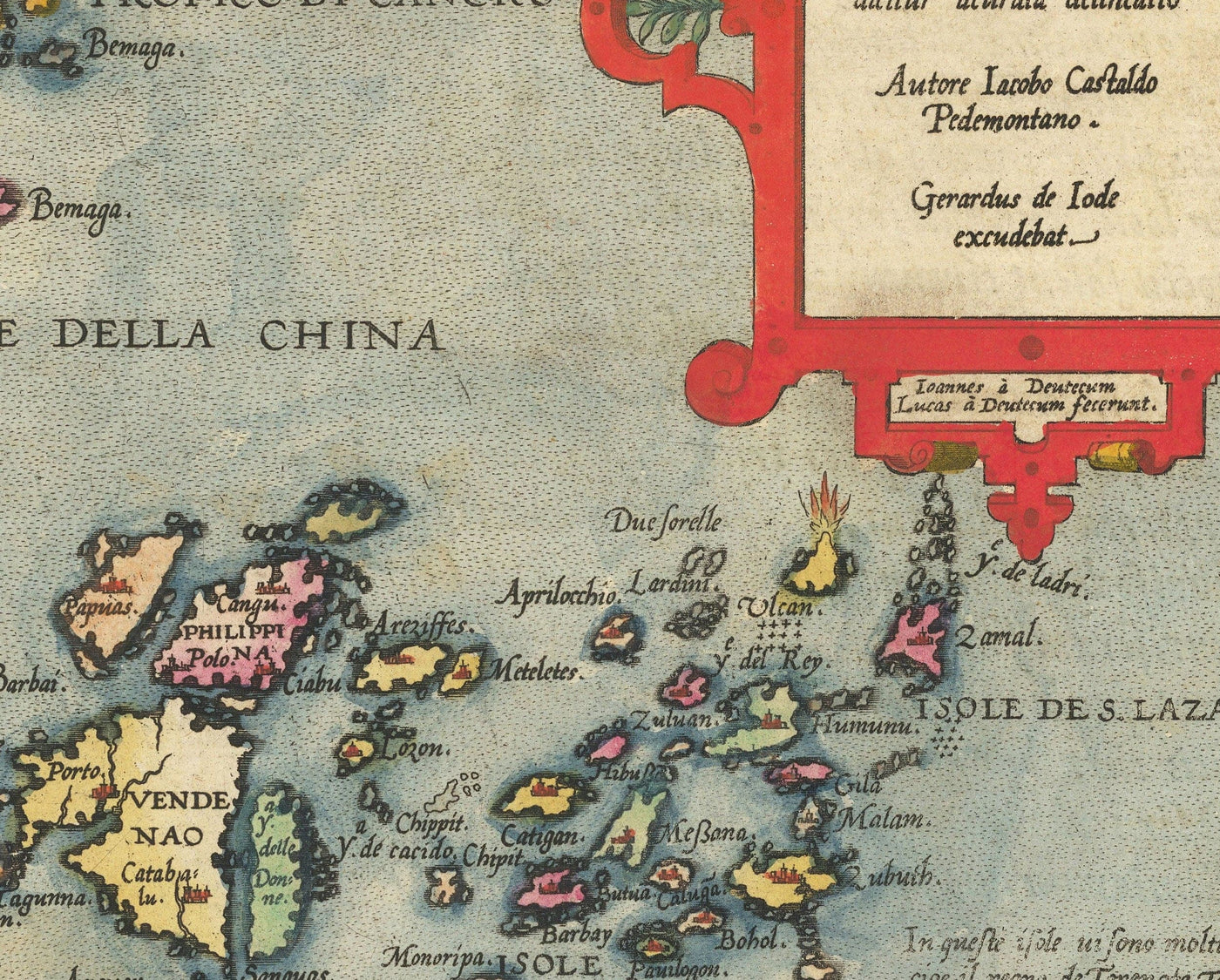 Antiguo mapa de la India y Asia Oriental, 1593 por de Jode - China, Nepal, Laos, Tailandia, Sri Lanka, Filipinas, Malasia