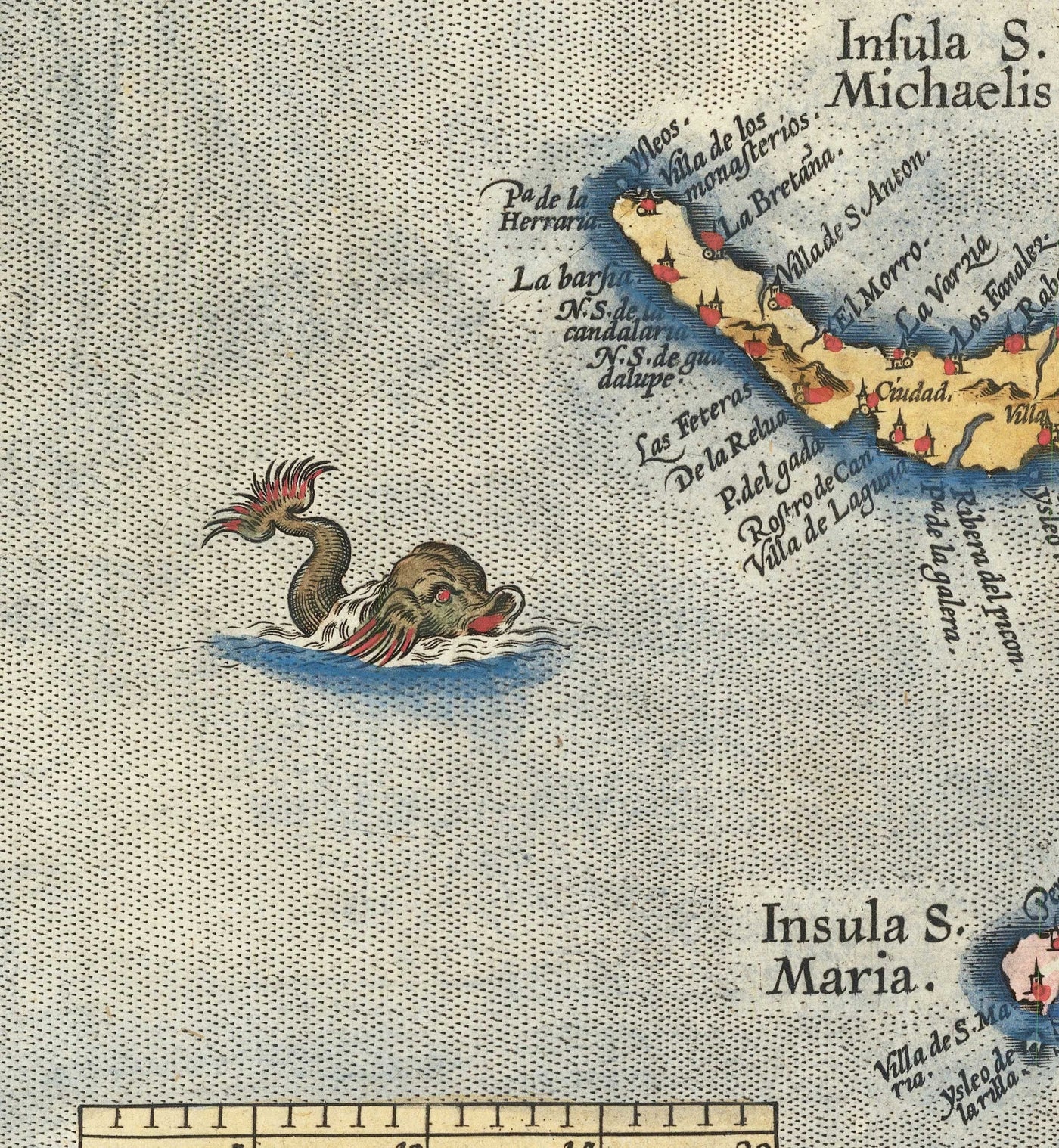 Old Map of The Azores by Abraham Ortelius, 1573 - Sao Miguel, Pico, Terceira, São Jorge, Faial, Portugal, Atlantic