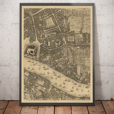 Old Map of London by John Rocque, 1746, F2 - Tower of London, Shad Thames, St Katherine Dock, Tower Hamlets, Bermondsey