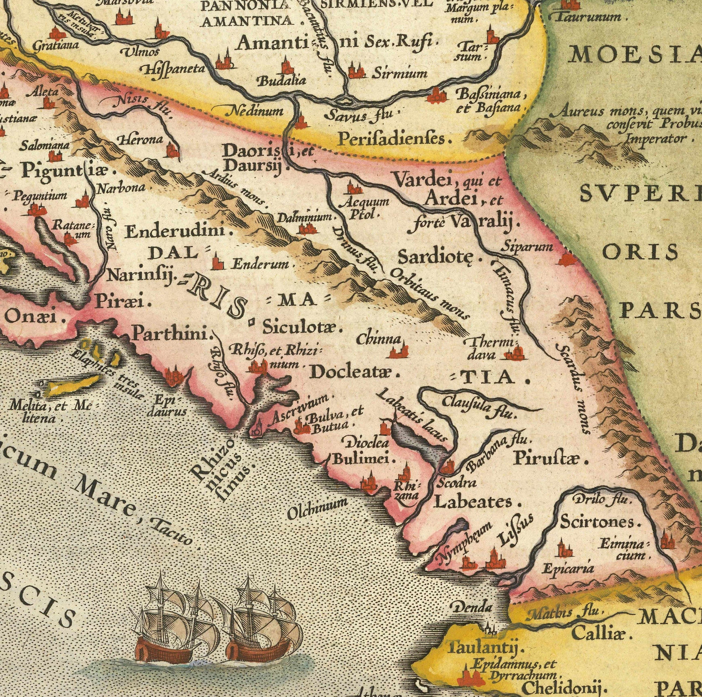 Mapa antiguo de Croacia, Bosnia y Serbia, 1573 de Ortelius - Mar Adriático, Venecia, Zagreb, Belgrado, Sarajevo, Islas
