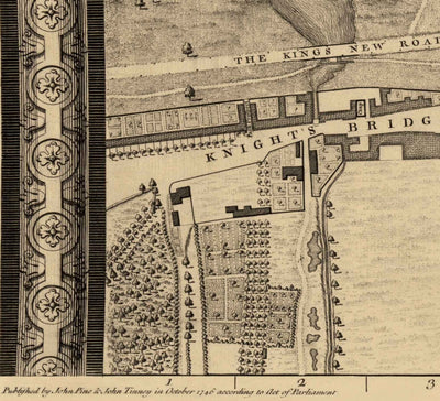 Antiguo mapa de Londres por John Rocque, 1746, A2 - Mayfair, Hyde Park, Knightsbridge, Piccadilly, Grosvenor Square, Oxford St
