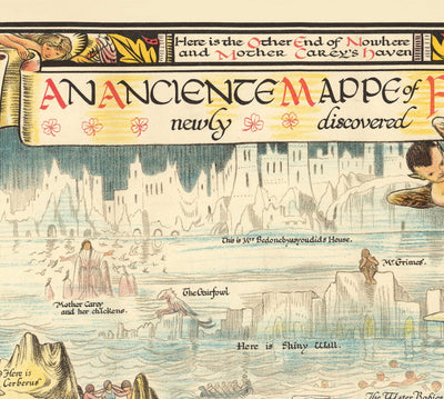 Ancienne carte du pays des fées, 1918 par Bernard Sleigh - Arts & Crafts, Fées européennes, Mythes grecs, Arthur, Dragons, Valhalla